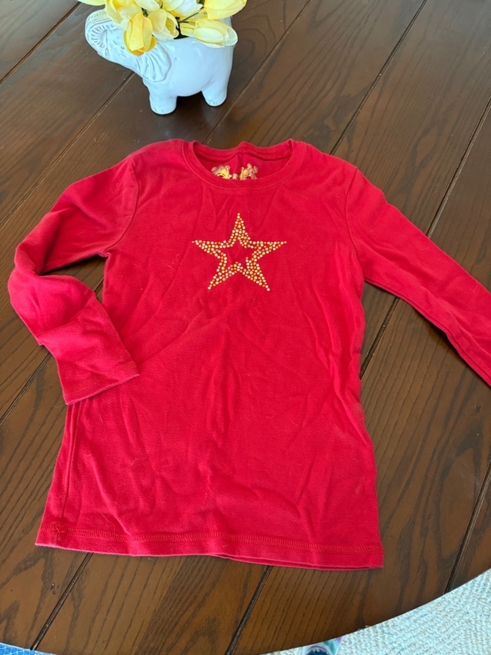 Arizona Jean Company Red Long Sleeve Tee with Gold Stud Star Accent vintage T